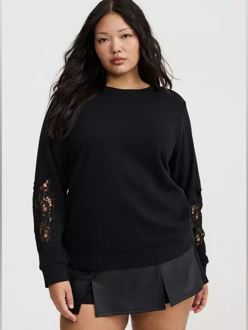 TORRID Relaxed Crochet Sweatshirt Size 1 = 1X Black Color Crewneck Relaxed Fit